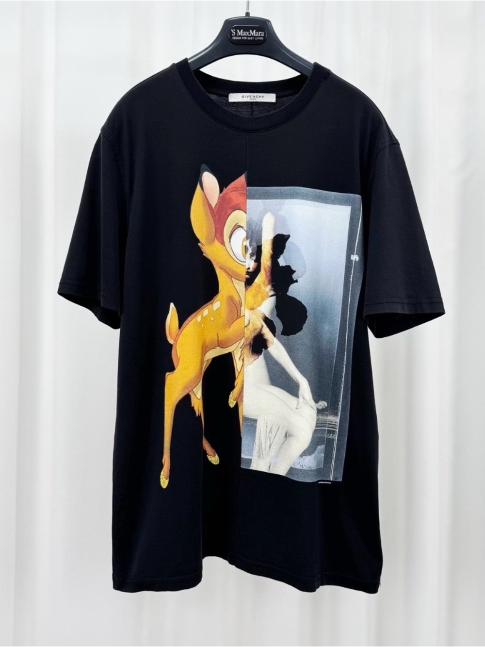 🚩steal Givenchy Black Short-Sleeve Tee with Split Bambi Graphic